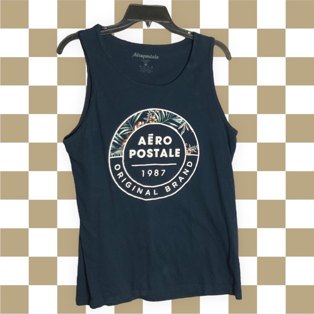 Aeropostale Navy Tank Top w Flowers, Leaves, & White Logo Men M/L